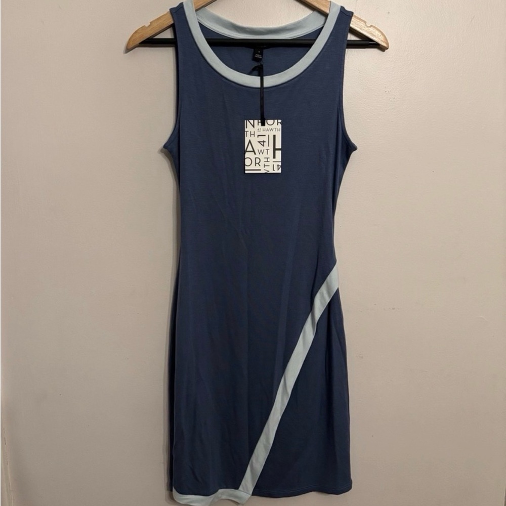 41 Hawthorn Navy Blue & Light Blue Sleeveless Knit Dress